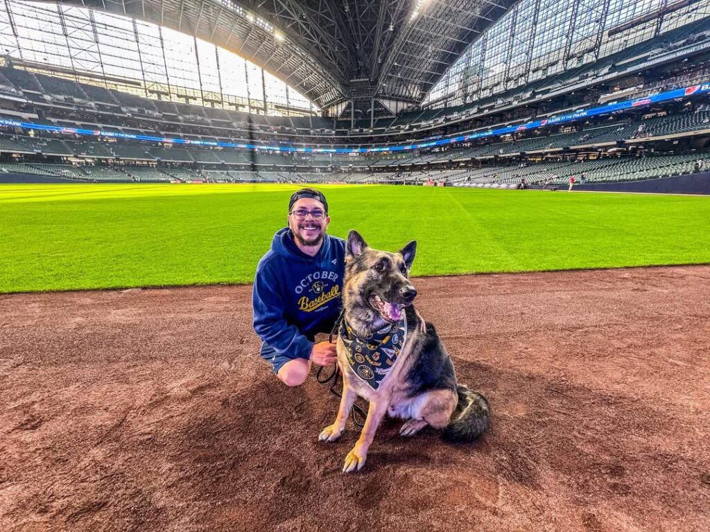 Trainer and dog at aggressive dog training Milwaukee WI park